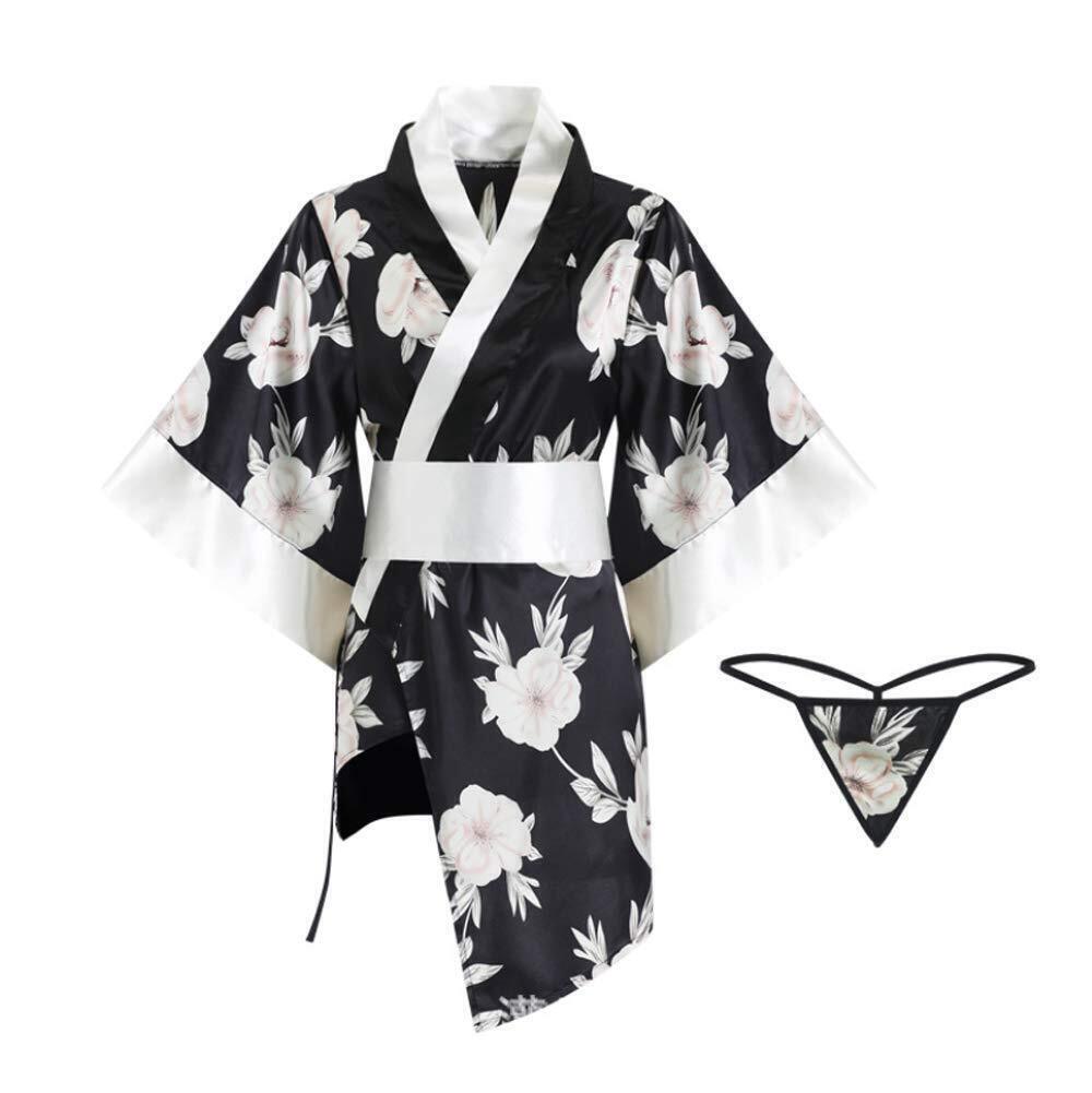1252 kimono Japanese sexy print dress cosplay lingerie kimono set 2412Black